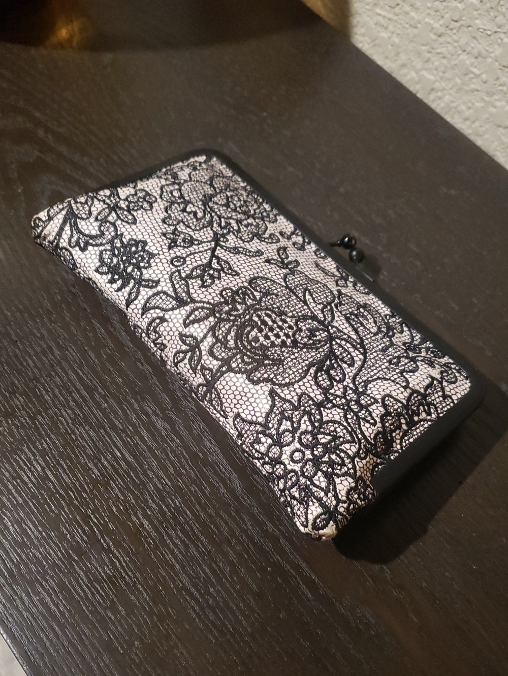 Patricia Nash Black Lace Over White Frame Wallet